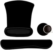 Keyboard Wrist Rest Pad Ergonomic Mouse Pad Set, ToLuLu Cute Mouse Pad for Computer Laptop, Non Slip Mousepad Keyboard Wrist Support with Raised Memory Foam for Easy Typing & Pain Relief, Plain Black