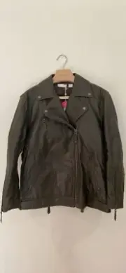 Sass and Bide Olive 'Hear Me Roar' Leather Biker Style Jacket BRAND NEW Size 12