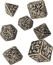 Q Workshop Beige & Black Forest 3D Dice, Set of 7