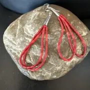 Apple Coral Tube Heishi Dangle Liquid Sterling Silver Earrings 2" 19042