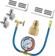Okiyakusama Vehicle AC Recharge Hose Set with Gauge Rubber Hose Anti Leaking Accessories Replace Parts Measuring Kit
