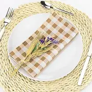 Rectangular Check Tablecloth, Table Cloth for Indoor and Outdoor Dining Camping Sand Picnic with Various Sizes and Models to Choose from (Beige, 12 Napkins)