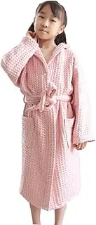 [GHYUBYER] Boys Girls Bathrobe Soft Waffle Double Thickened Hooded Robe,Home Wear Middle and Large Kids Pajamas (Color : Pink, Size : 9-12 Years)