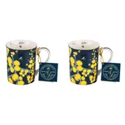 2x Australian Flora Golden Wattle 360ml Coffee Mug New Bone China Cup w/ Handle