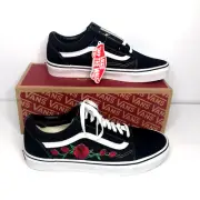 Custom Black Vans Old Skool Skate Shoes Red Roses Embroid Appliques Men’s 10