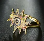 0.75Ct Multicolor Cubic Zirconia Men's Evil Eye Ring Yellow Gold Plated Silver