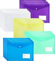 A4 Clear Folders,QNLEMON 30PCS Plastic Envelopes, Colour File Folders with Label Pocket & Snap Button for School Home Work Office Organization (Multiple Colours)