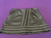 NWT Alice & Olivia Short Skirt Black Lambskin Leather Metal Chain 10, Orig. $795