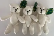 LOT 3 White Knit Teddy Bears Stuffed Plush Soft Craft Cornerstone Creations 7”