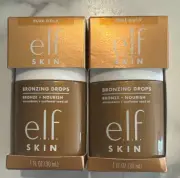 2 Pk E.L.F. Skin Bronzing Drops Pure Gold Bronze 2 NIB 1 fl oz / 30 mL Serum
