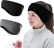 [BOYATONG] 2 x Winter Sports Headband, Sports Earmuffs, Headband, Ear Warmers, Optimal Ear Warmer, Ear Protection, Headband for Men and Women, Outdoor Use, Sports Fitness (Black + Grey)