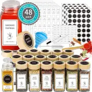 Spice Jars with Lable, 48 Pcs 4 Oz Glass Spice Jars with Bamboo Lids, Spice Cont