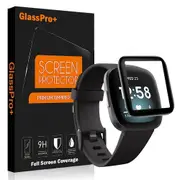 [2 PACK] Fitbit Versa 4 /Versa 3 Full Cover Tempered Glass Screen Protector Guard (Black)