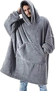 [KiRYu] Sherpa Fluffle Sweatshirt Warm Cozy Oversized Wearable Pocket Blanket Hoodie for Adults Women Men and Teens, One Size Fits All (Grey)