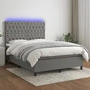 Bedroom Furniture Box Spring Bed with Mattress&LED Dark Grey 137x187 cm Double Size Fabric