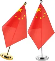 SEWACC Metal Base Mini Chinese Table Flag Decorative Desktop Banner for Indoors Outdoors