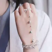 Chained Bangle Ring Set - Bell - Silver - One Size