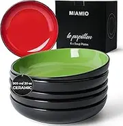 MIAMIO – 900 ml / 22 cm Set of 6 Pasta Bowls/Salad Bowls, Pasta Plates Wide and Shallow Bowl, Large Ceramic Stoneware Deep Plate Serving Soup - Le Papillon Collection (Mixed)