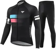 [Petorenk] Men's Cycling Jersey Set, Long Sleeve Thermal Fleece Winter Cycling Clothing for Men, Cycling Shorts with Seat Padding for Cycling MTB Outdoor