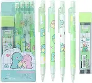 ITAWIXS Cute Mechanical Pencil Set Include 4 Pcs 0.5mm Kawaii Mechanical Pencils with 1 Tubes HB Lead Refills Kawaii Stationary Cute School Supplies for Writing, Drawing, Sketching, Green