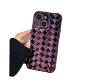 For iPhone 12 Pro Max Retro Weave Texture Electroplating Phone Case - Purple