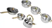 Stainless Steel Pan Pot Cookware Set, Kitchen Pan Pot Set with Gold Handles, Multifunctional for Home Cooking (Gold Handle with Kettle)