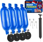 Inflatable Ribbed Boat Fender/Bumper (4 Pack) with Four 3/8 Inches Fender Lines,