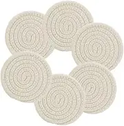 6 Pack Absorbent Drink Coasters, Handmade Minimalist Cotton Coasters for Coffee Table, Heat-Resistant Cup Coasters for Drinks Home Decor Bar Housewarming Gift (4.3 Inch, Beige)