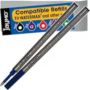 Jaymo - 2 - Blue Waterman Compatible Rollerball Pen Refills - Smooth Writing German Ink and Fine .5 mm Tip - Compare to Waterman #S0112680 / 540961/54091