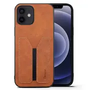 Denior For Apple iPhone 12 Leather Case with Elastic Wallet Card Holder Slot Pocket Cover – Brown
