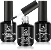 Beetles Top Coat Base Gel & Nail Glue Set-3Pcs No Wipe Top Coat & Base Coat with 5 In 1 Nail Glue Shine Effect Long Lasting Soak Off Uv Light Lamp Diy Home for Women Girls