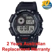 CASIO DIGITAL WATCH AE-1400 10Y BATTERY WORLD MAP AE-1400WH-1A BLACK 2Y WARRANTY