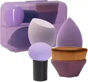 3+1 Makeup Sponge Blender & Foundation Makeup Brush Violet 4 Pcs Set ｜Latex Free
