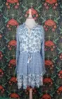 House Of Harlow 1960 Blue White Boho Peasant Gold Lurex Hippie Dress Nwt S