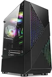 Mid-Tower ATX, M-ATX, ITX Computer Case, Tempered Glass Panel, Vertical GPU Bracket Supports Water Cooling(Black)