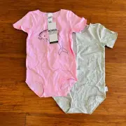 Bonds Dolphin Beach Lover Wonderbodies Bodysuit Pink Grey 2 Pack Size 2 BNWT