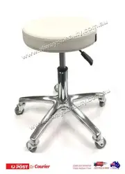 Salon Beauty Stool Gas Lift Aluminum Base Leg Rubber Wheels Cream White Color