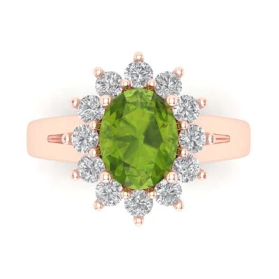 2.72Ct Oval Cut Natural Peridot Gold Halo Engagement Promise Statement Ring