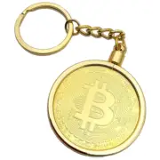 Bitcoin Coin Novelty Collectable Gold Coin with Keyring Key Chain & Plastic Case