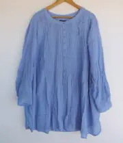 New Autograph Top 24 Womens Blue-Purple Pintuck Button Blouse Layered Roll Tab