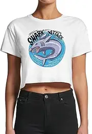 [Smartprints] Women's Shark Attack Print Crop Top -Image by Shutterstock