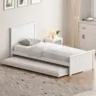 Oikiture Trundle Bed Frame Single Size Beds Base Wooden Daybed White