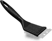 Stainless Steel BBQ Grill Brush with Scraper, Heavy Duty Cleaning Tool, Black Handle