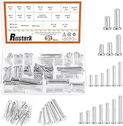 Rustark 51Pcs 18 Sizes M5 M6 M8 M10 M12 Flat Head Single Hole Clevis Pins Assortment Kit Flat Head Fastener Pins T Shape Round Pin Link Hinge Pin Single Hole Clevis Pin for Auto