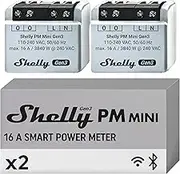 Shelly PM Mini Gen3, Intelligent Wi-Fi and Bluetooth Power Meter, 1 Channel 16 A, Power Measurement Device, Compatible with Alexa and Google Home, iOS-Android app, no hub Required (2-Pack)