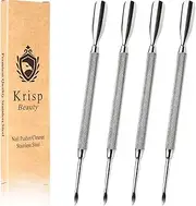 Cuticle Pusher Dual Sided - Sharp Edge Spoon Shaped Double Ended Cuticle Pusher Remover Cleaner Surgical Medical Grade Stainless Steel Manicure Pedicure Nail Art Care Tools 4 PC Set By Krisp