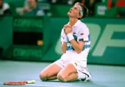 Petr Korda Czech Republic celebrates after defeating Michael Stich- Old Photo