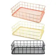 Ventilated Grid Design Metal Wire Storage Bin For Bathroom Countertop Kitchen