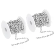 33Ft Curb Chain, Twisted Cuban Link Chain with Spool 8.5 x 5 x 1mm, Silver