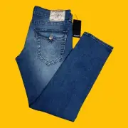 True Religion Mens size 33x32 Geno SN Flap Relaxed Skinny Jeans Blue Denim